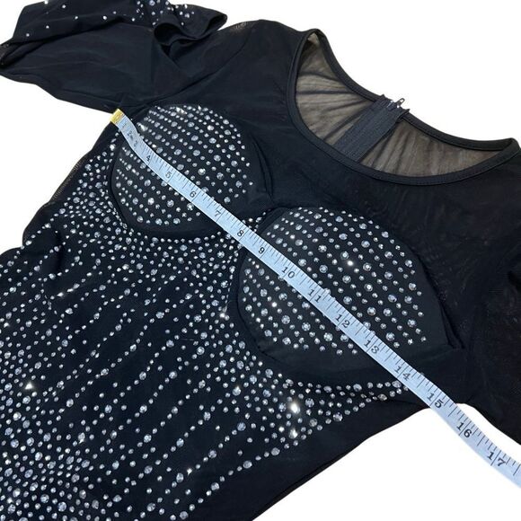 Jumpsuit Embellished W/ Rhinestones Black Mesh Size Medium - Picture 13 of 16